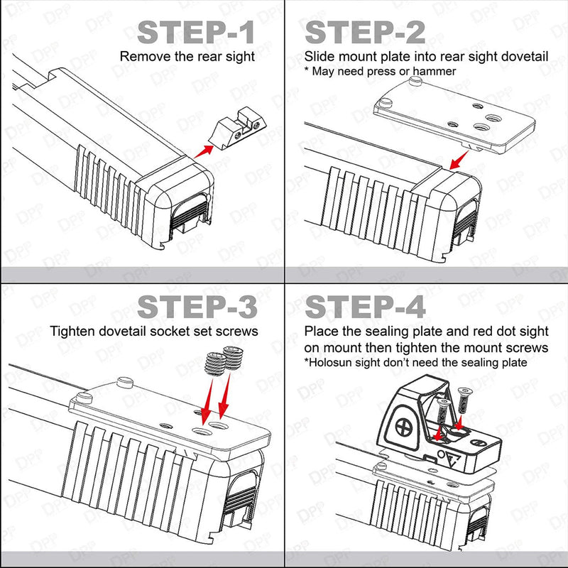 DPP Titanium Rear Sight Mount Titanium Version Trijicon RMR/Holosun 507C Footprint