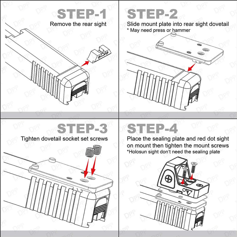 DPP Titanium Red Dot Mount Plate Adapter Aluminum Alloy Trijicon RMR/Holosun 507C Footprint