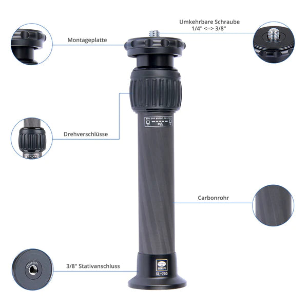 SIRUI SL-200 Carbon Telescopic Center Column 32cm for SIRUI Tripods-Optics Force