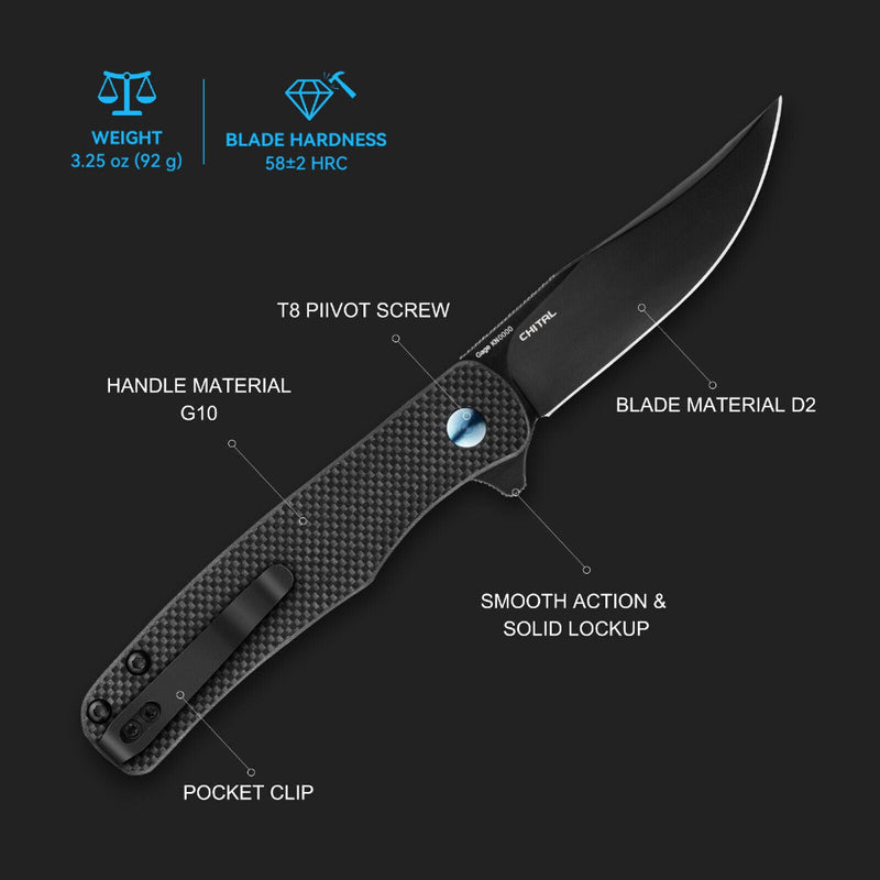 Olight Oknife Chital Folding Knife EDC Knife,G10 Handle & Pocket Clip for Hiking-Optics Force