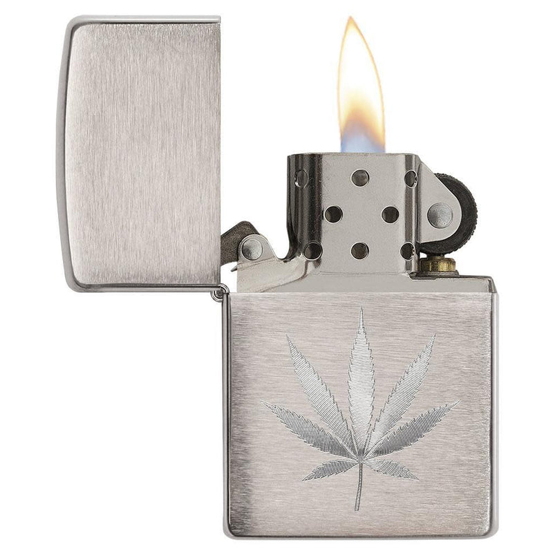 Zippo Chrome Marijuana Leaf Design-Optics Force