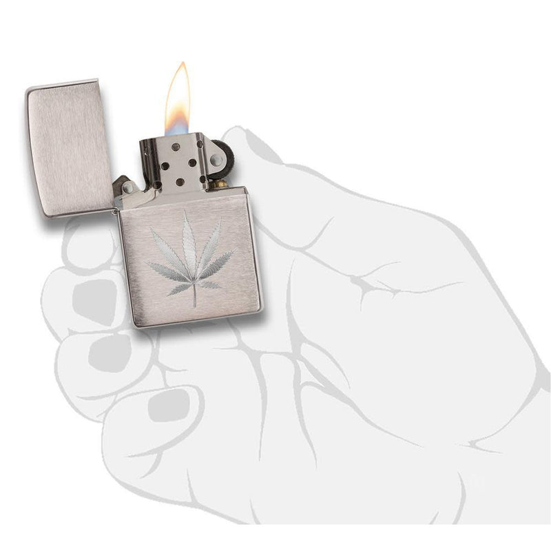 Zippo Chrome Marijuana Leaf Design-Optics Force