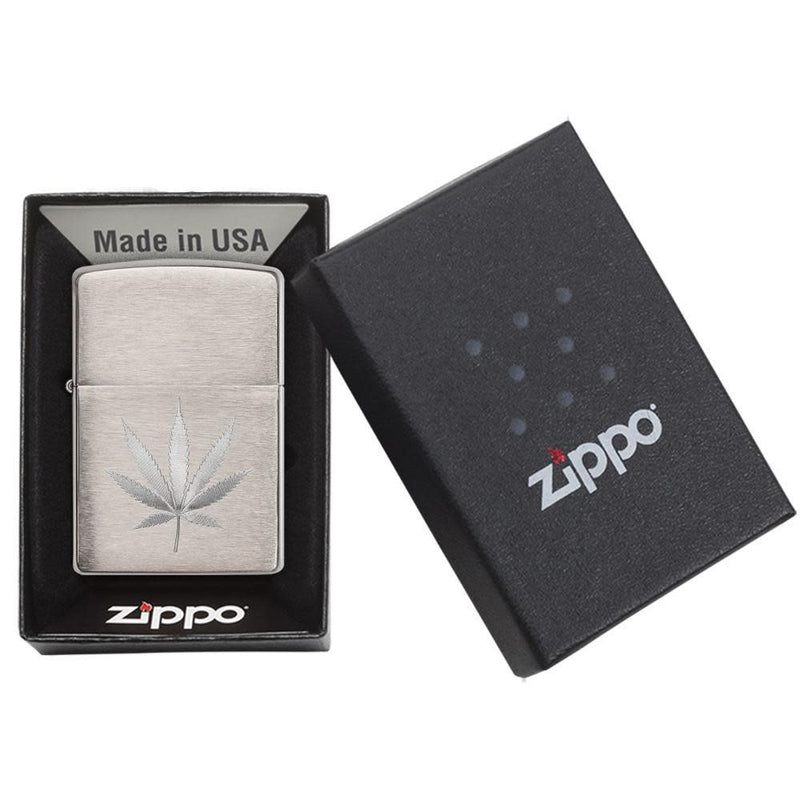 Zippo Chrome Marijuana Leaf Design-Optics Force