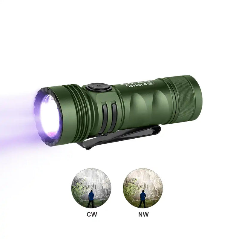 Olight Seeker 4 Mini White and UV LED Flashlight-OD Green-CW-Optics Force