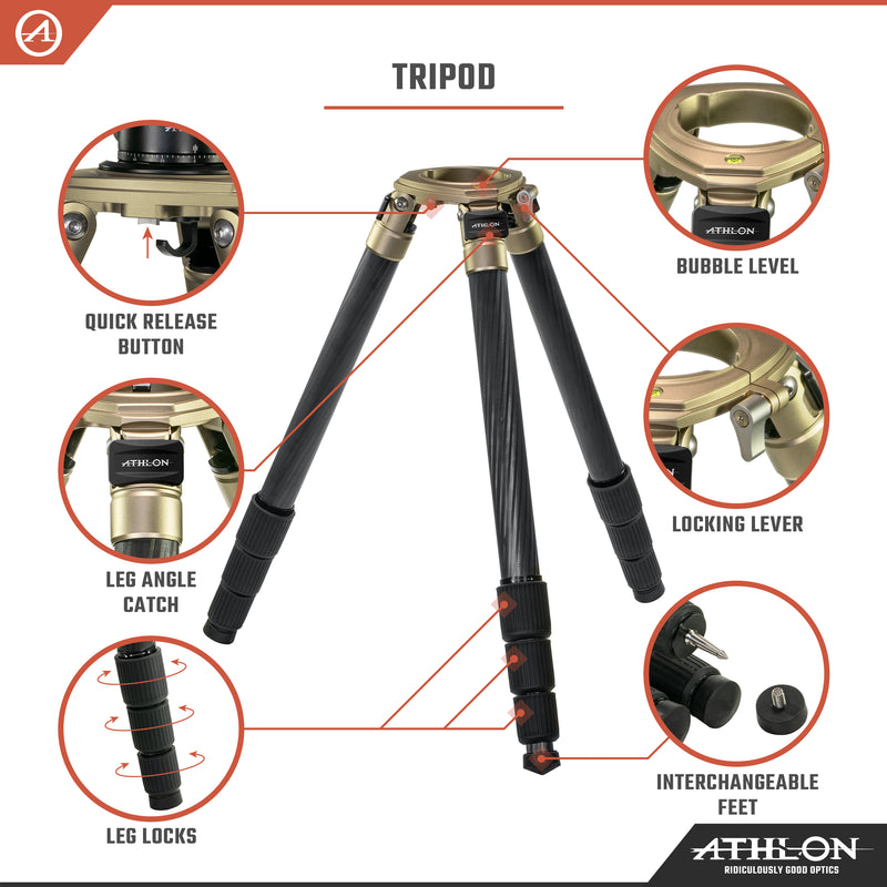 Athlon Optics Midas CF36 - Carbon Fiber Tripod (36mm tube) Ball Head (55mm) Soft sided carrying case Accessories-Optics Force