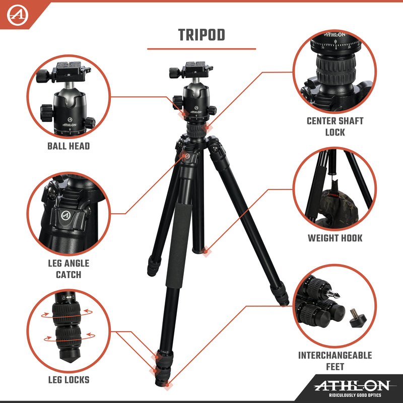 Athlon Optics Midas AL28 - Aluminum Tripod (28mm tube) Ball Head (36mm) Soft sided carrying case Accessories-Optics Force