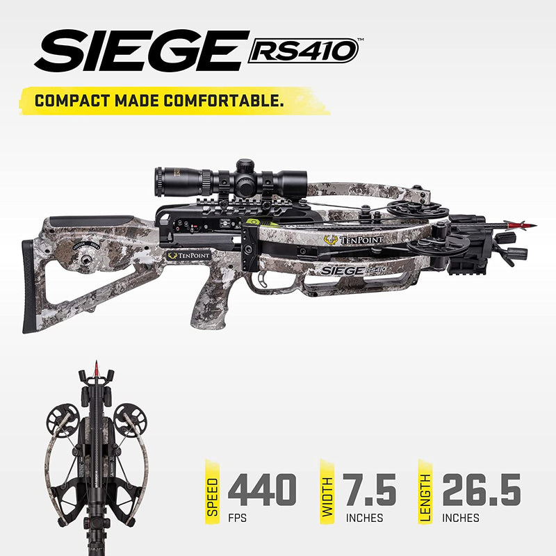 TenPoint Siege RS410 Crossbow - 410 FPS - Equipped with RangeMaster Pro Variable Speed Scope + ACUslide Cocking & De-Cocking System - Reverse-Draw Design with Full 13.5” Power Stroke-Optics Force